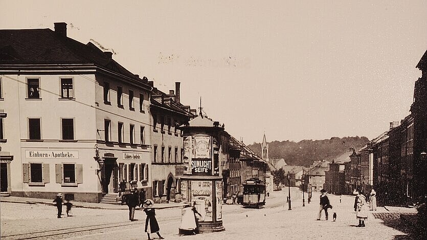 Grafik: Straßenbahn in der unteren Ludwigstraße nach 1902