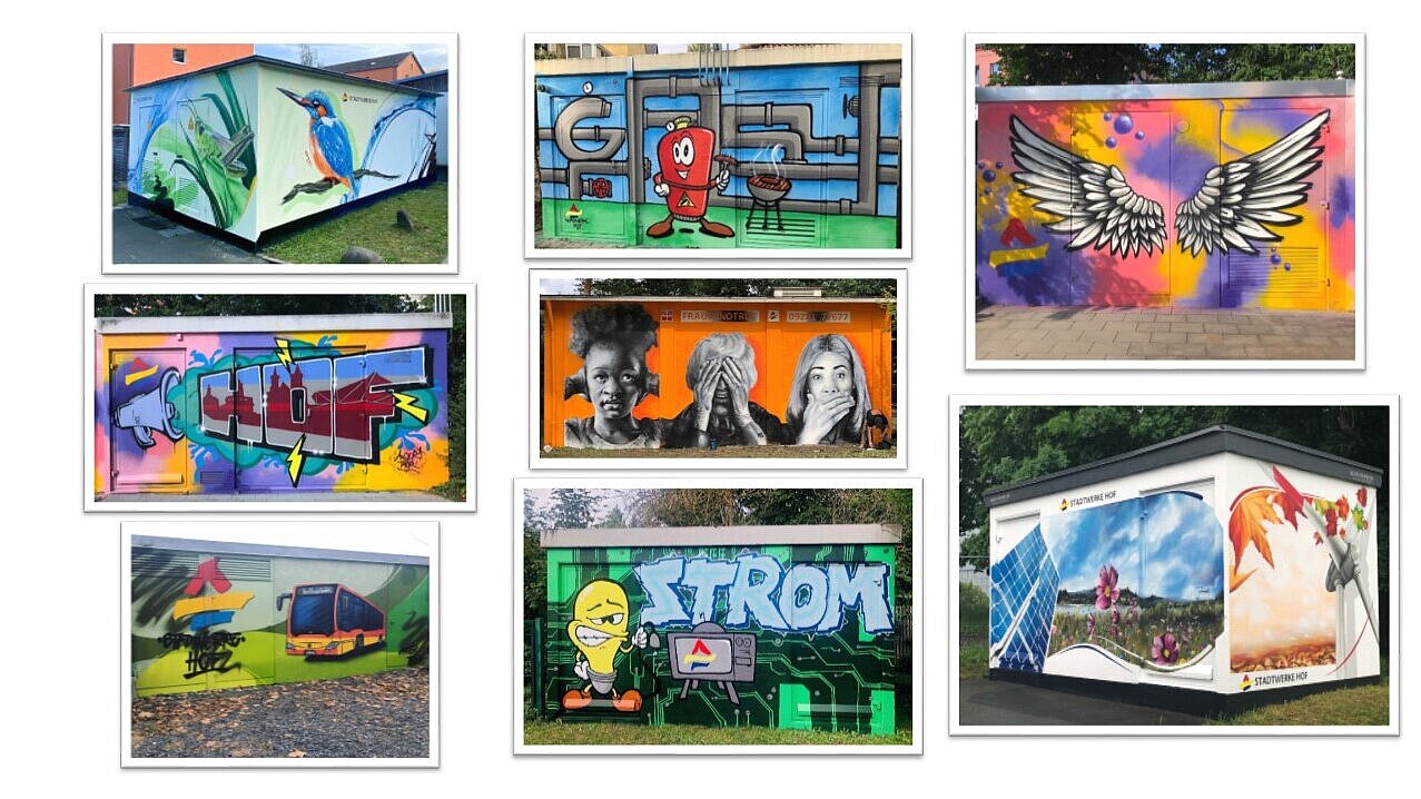 Grafik: Collage mit verschiedenen Strom- und Gasstationen